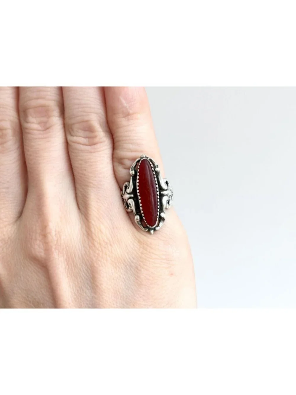 Carnelian Gemstone Jumbo Art Nouveau Sterling Silver 925 Vintage Ring - sz 5